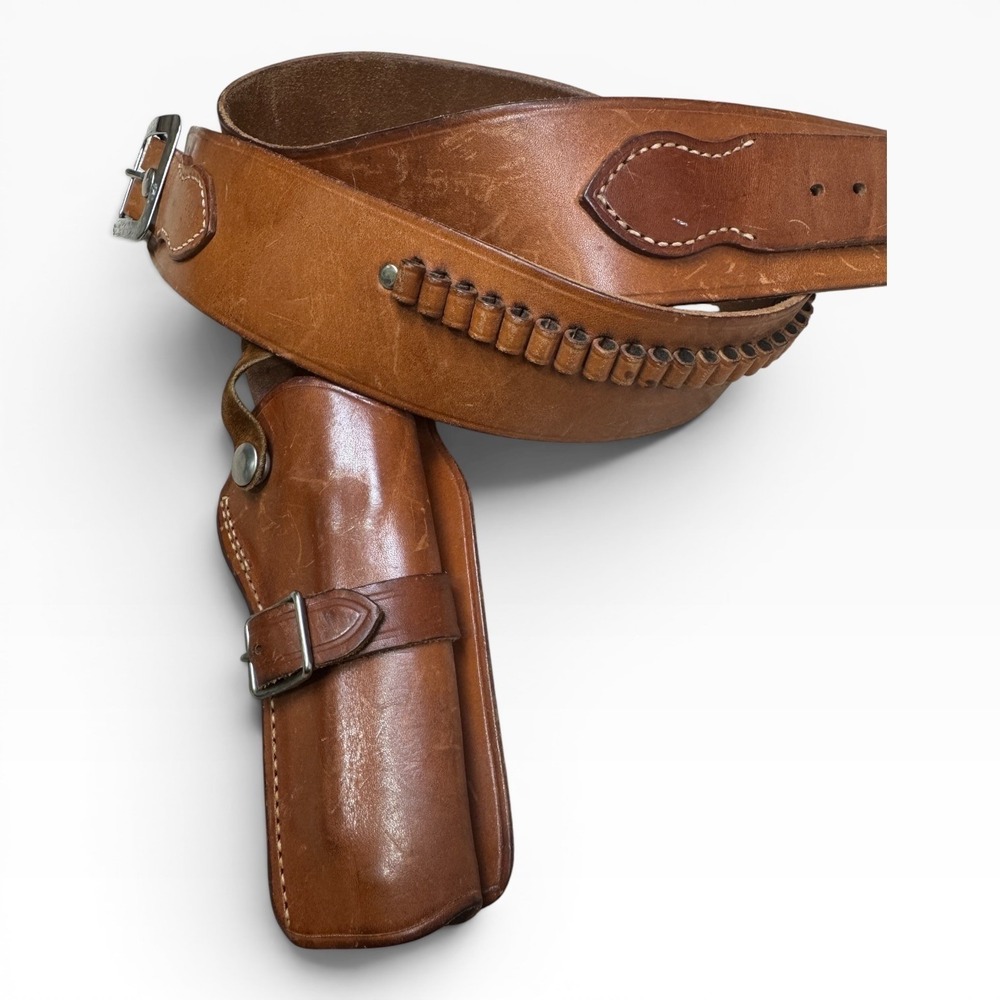 Bianchi Leather VTG Gun Belt Holster Rig Mens 36 Tan Western 98 Cartridge Loop